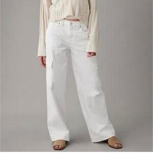 American Eagle‎ Super High-Rise Baggy Wide Leg Carpenter Jeans Women's 16 White